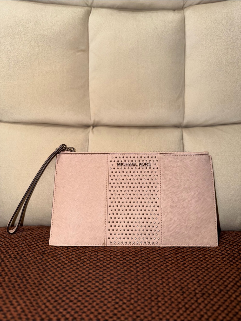 Michael Kors Pink Studded Saffiano Wristlet Clutch